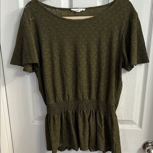 Perceptions Green Smocked Peplum Blouse